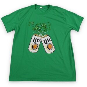 Miller Lite St Patricks Day Shirt Men Large Green Shamrocks Irish You're in Luck